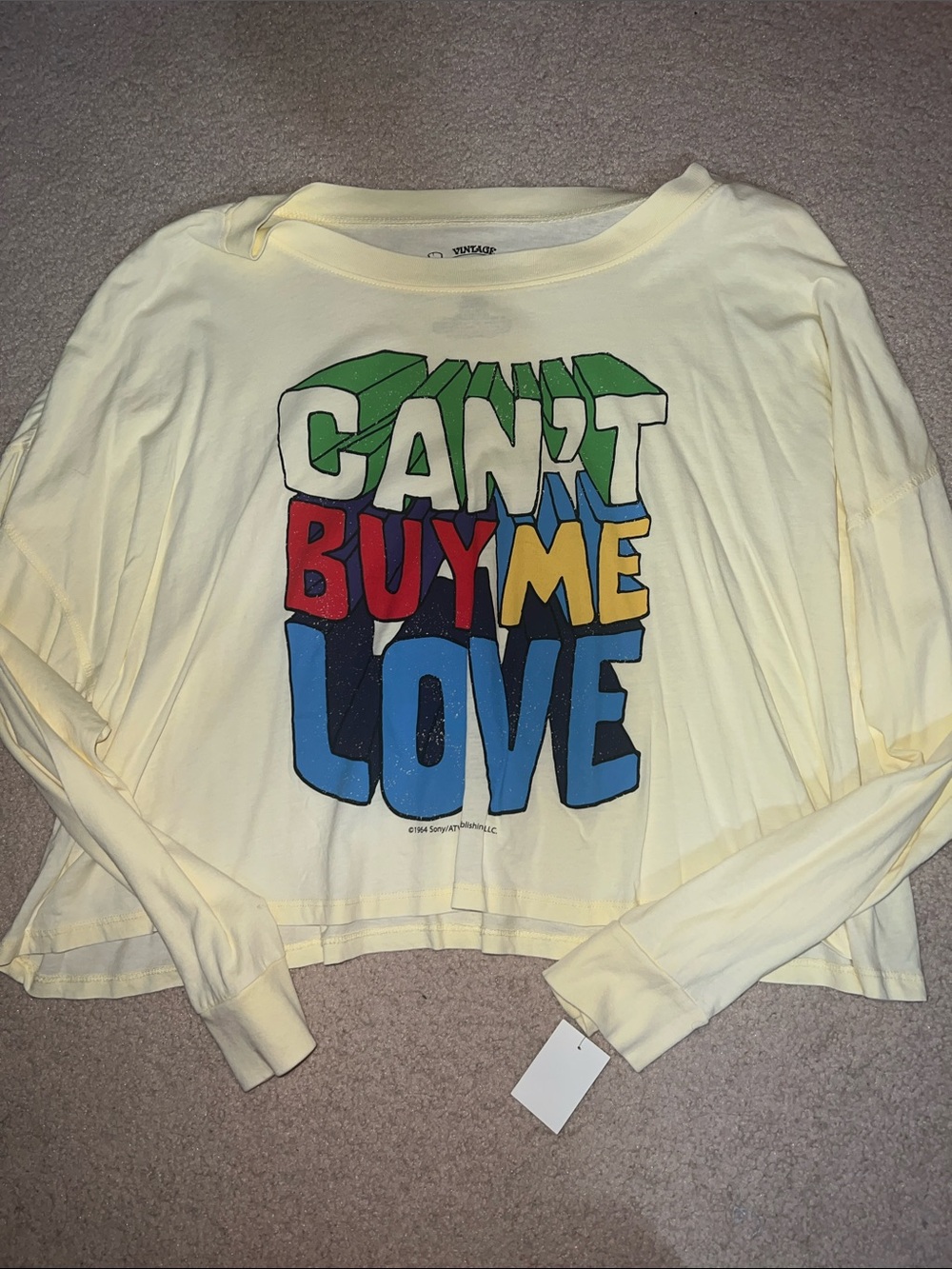 NWT Can’t Buy Me Love Yellow Long sleeve tee